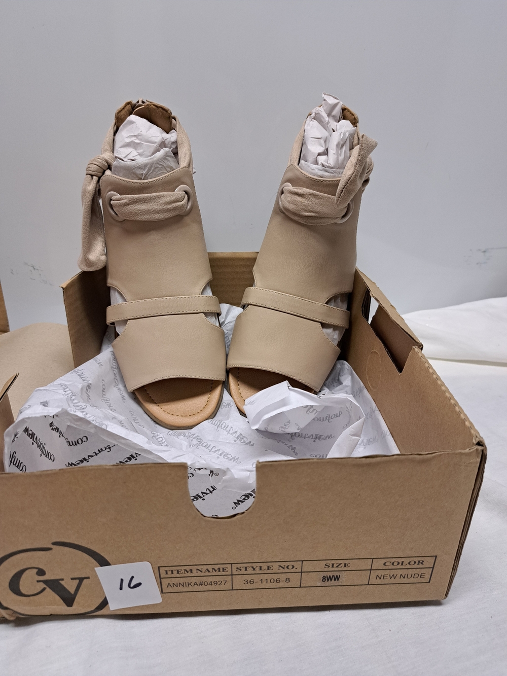 comfortview Beige Open-Toe Ankle Wrap Booties